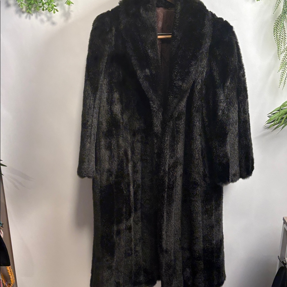Source Unknown Black Faux Fur Trench Coat